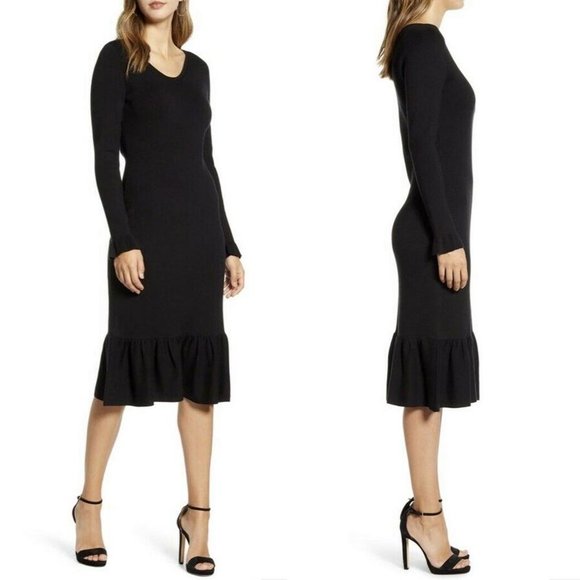 black sweater midi dress